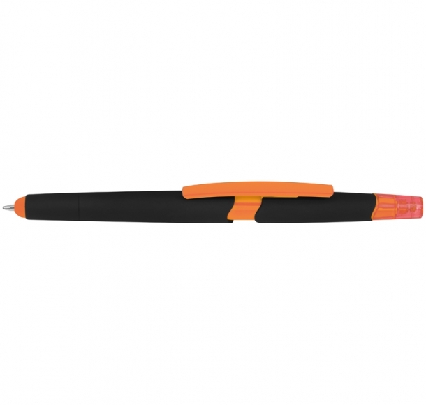 Długopis plastikowy do ekranów dotykowych z zakreślaczem, kolor Pomarańczowy