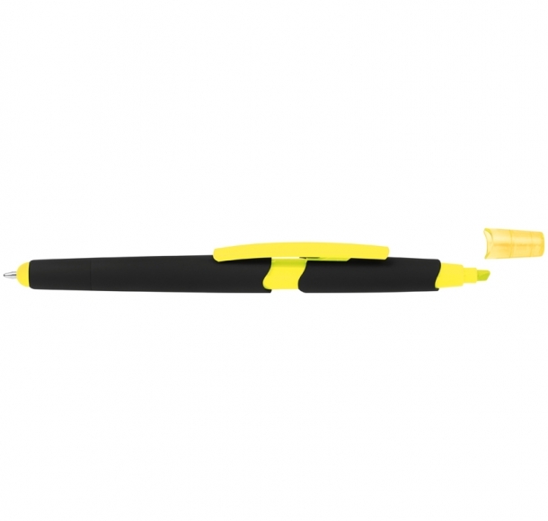 Długopis plastikowy do ekranów dotykowych z zakreślaczem, kolor Żółty