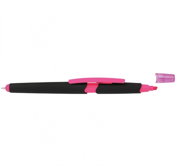 Długopis plastikowy do ekranów dotykowych z zakreślaczem, kolor Różowy