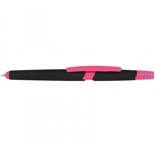 Długopis plastikowy do ekranów dotykowych z zakreślaczem, kolor Różowy