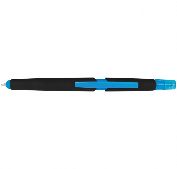Długopis plastikowy do ekranów dotykowych z zakreślaczem, kolor Jasnoniebieski
