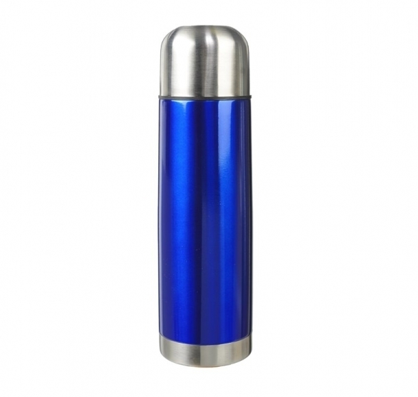 Metalowy termos Picnic 480 ml + 2 kubki, niebieski/srebrny, kolor Niebieski