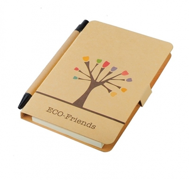 Notes 80x140/50k gładki Tree z długopisem, brązowy, kolor Brązowy