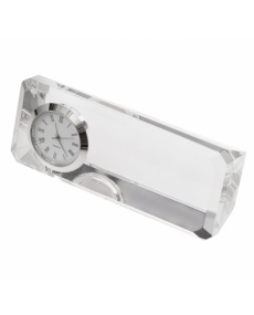 Kryształowy przycisk do papieru z zegarem Cristalino, transparentny