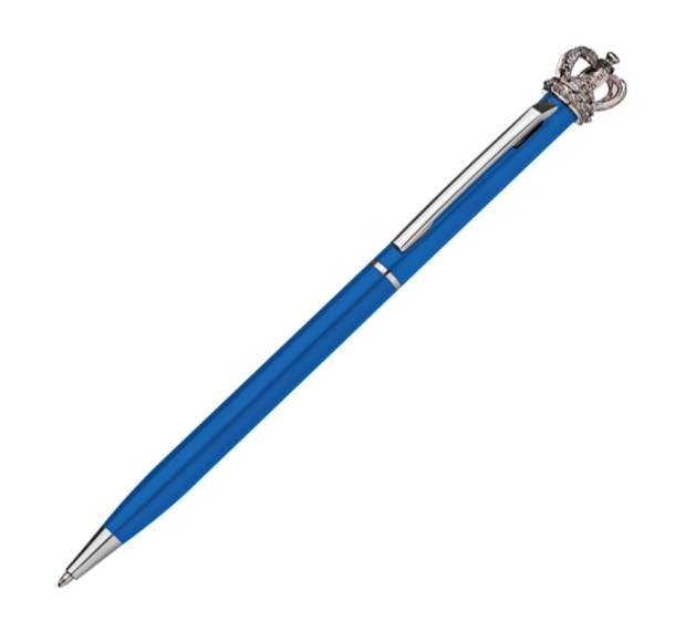 Długopis metalowy z koroną, kolor Niebieski