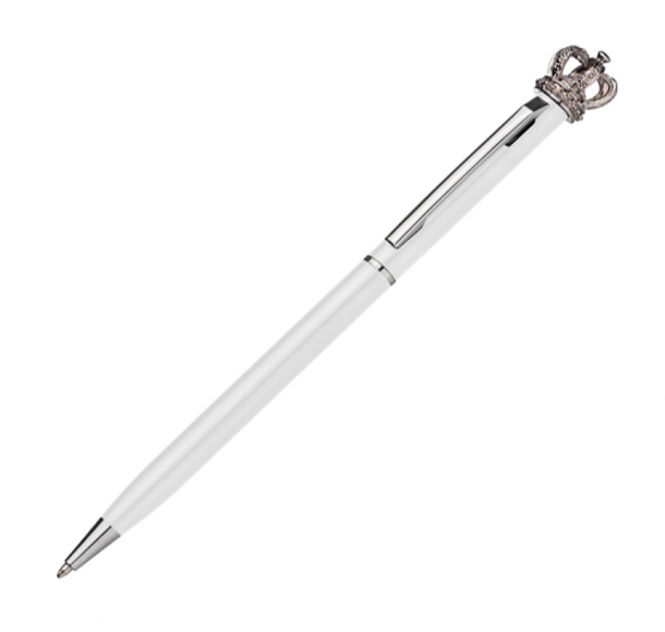 Długopis metalowy z koroną, kolor Biały