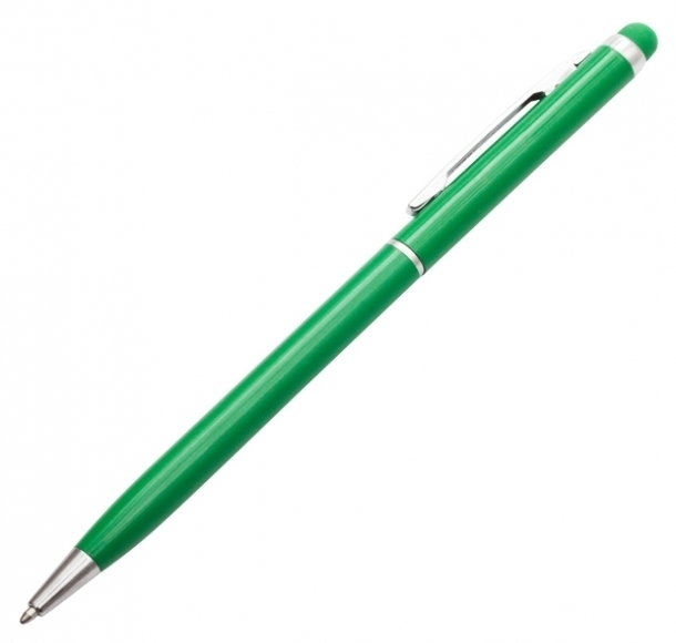 Długopis aluminiowy Touch Tip, zielony, kolor Zielony