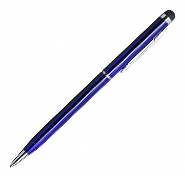 Długopis aluminiowy Touch Tip, niebieski, kolor Niebieski