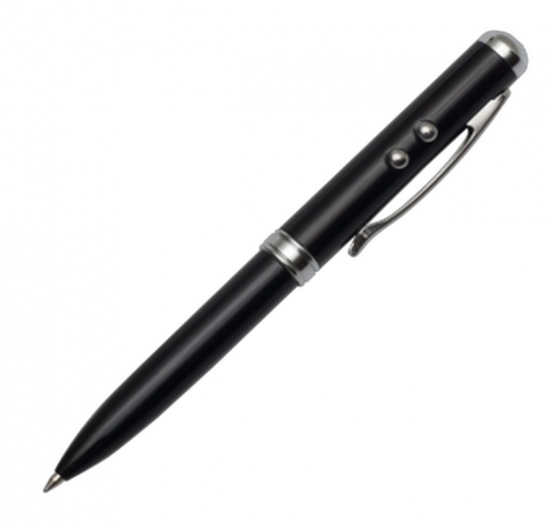 Długopis ze wskaźnikiem laserowym Supreme – 4 w 1, czarny, kolor Czarny