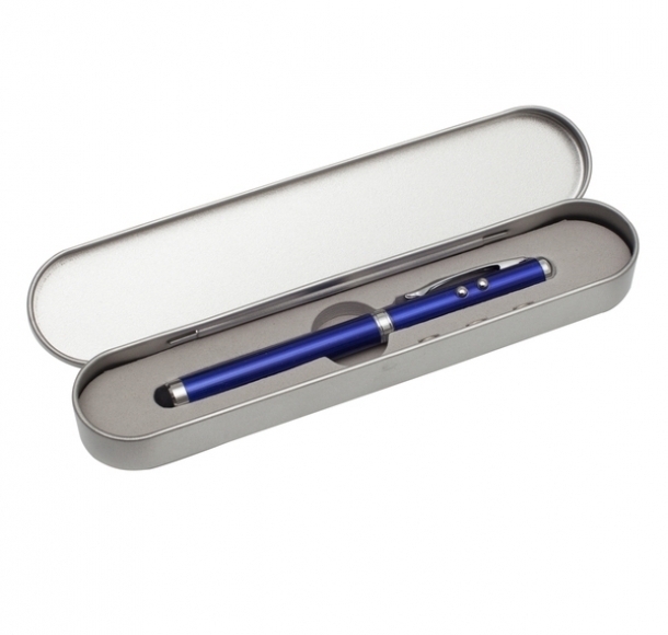 Długopis ze wskaźnikiem laserowym Supreme – 4 w 1, niebieski, kolor Niebieski