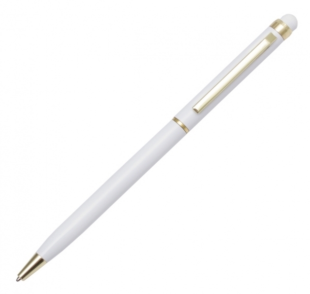 Długopis aluminiowy Touch Tip Gold, biały, kolor Biały