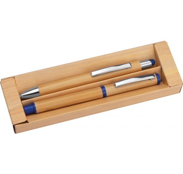 Zestaw piśmienniczy bambusowy, kolor Niebieski