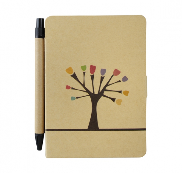 Notes 80x140/50k gładki Tree z długopisem, beżowy, kolor Beżowy
