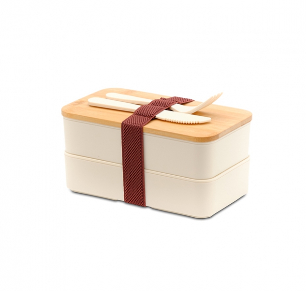 Machico lunch box podwójny, beżowy, kolor Beżowy